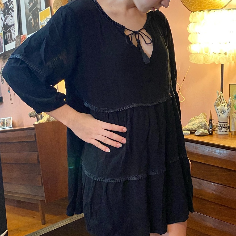 Mid sleeve flouncy boho short dress